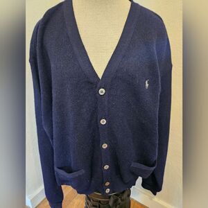 Polo Golf Ralph Lauren 100% Pure Alpaca Blue Cardigan Sweater XXL